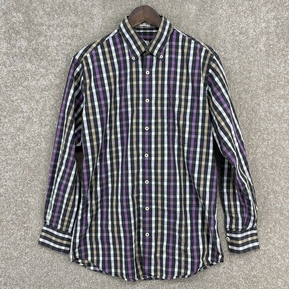 Peter Millar Long Sleeve‎ Button Down Shirt Medium Weekender Wash Purple Checked - Picture 1 of 9
